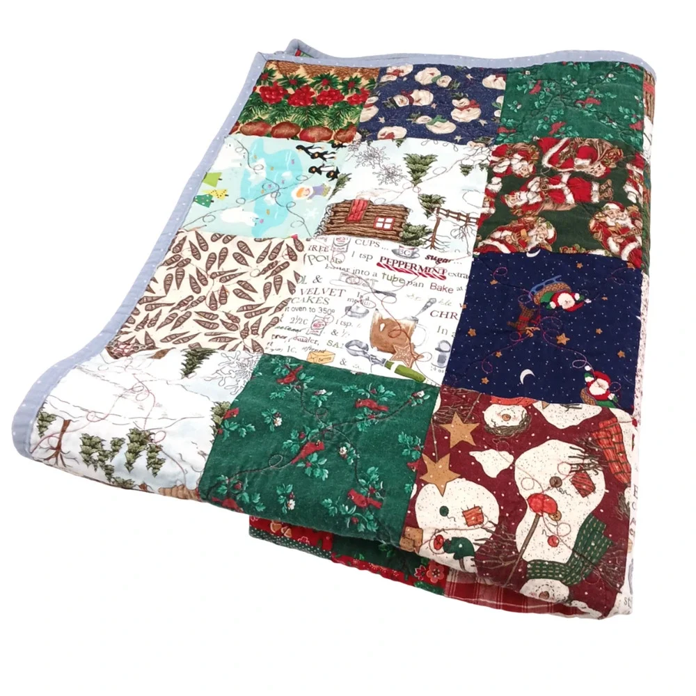 Handmade Christmas Holiday Quilted Snow Village Blanket Approx. 52